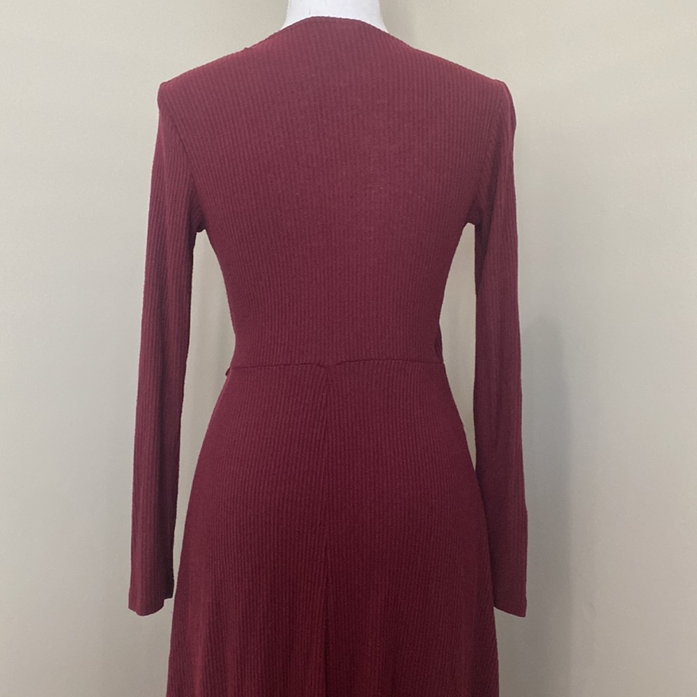 Burgundy Tie-Wrap Sweater Dress - Picture 6 of 8